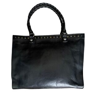 Patricia Nash Leather Studded Tote Bag Black Structured Carryall Heritage Style